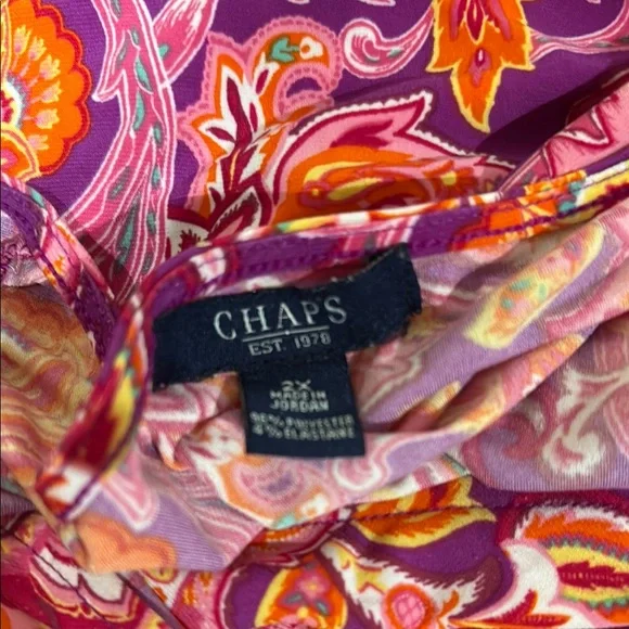 Fun and Trendy Chaps Pink and Orange Wrap Blouse Short Sleeve 2X - Picture 6 of 6